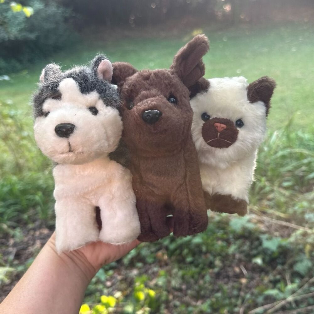 American Girl Pets Lot 3 Posable Dogs & Cat Stuffed Plush Husky Brown Lab Toy
